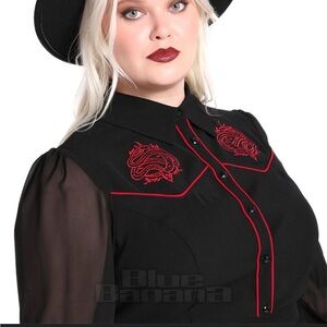 Hell Bunny -Western Goth Women's Black and Red Embroidered Top